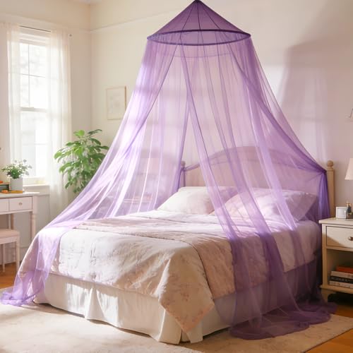 WIYIXI Purple Bed Canopy for Girls Room Decor Canopy for Princess Bed Dome Mosquito Net Canopy Bed for Twin Full Queen Size Bed Curtains Ceiling Tent for Reading Nooks