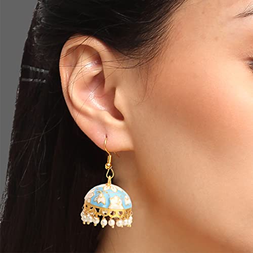 Yellow Chimes Meenakari Jhumka Earrings for Women | Traditional Small Jhumki Earrings Set for Girls | Combo Set Jhumkas Ethnic Gold Plated Women Earrings | Birthday Gift For Girls - Image 3