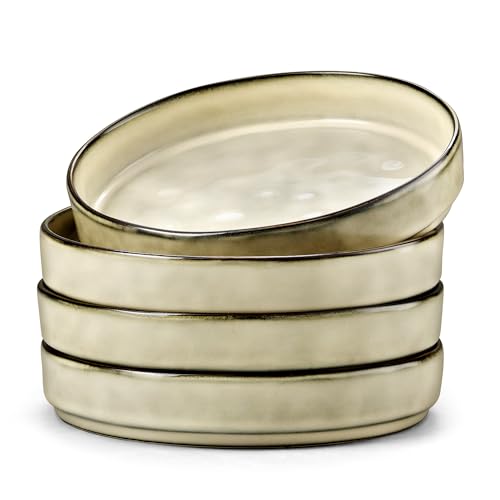 Herogo Pasta Bowl Set of 4, Stoneware Salad Bowls 21 cm, 30 oz Reactive Glaze Serving Bowl for Noodle Soup Fruit, Microwave and Dishwasher Safe, Chip and Scratch Resistant, Deep Edge, Sandy Beige