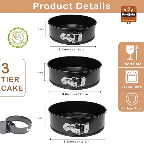 Image of PureBake Round Cake Tin Set SGS Certified Non-Stick Springform Moulds Removable Bottom Cheesecake Mould for OTG Microwave Baking Durable Cake Pans for Home Bakers
