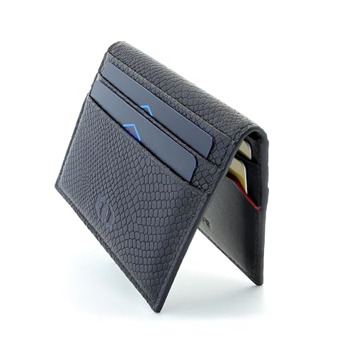 ColdFire Snake Eye Slim Leather Credit Card Holder - 10 Cards and ID Slots - RFID Blocking - Multi-Compartment Design - Snakeskin Pattern (Black Edges)3