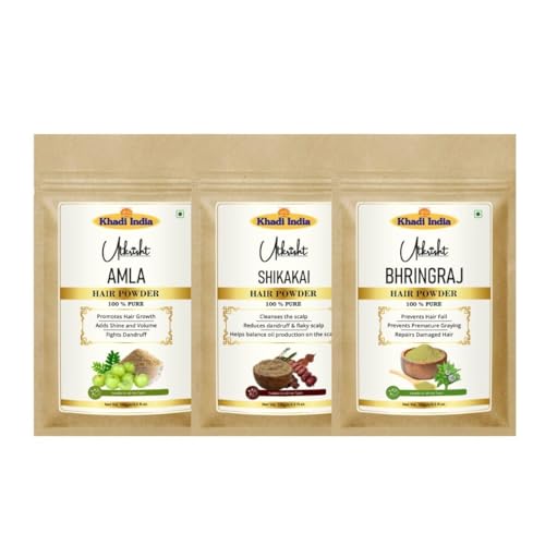 Image of Khadi Utkrisht Amla, Bhringraj & Shikakai Hair Mask Powder for Hair Growth & Hair Fall Control | Ayurvedic Herbal Pack for Strong Roots, Scalp Nourishment, Thick, Healthy & Shiny Hair | Suitable For Men & Women- Pack of 3