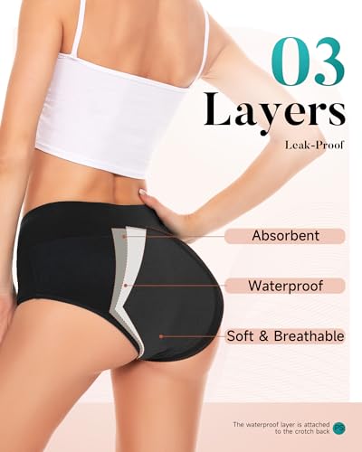 Image of Saliryj Women's Period Underwear Heavy Flow, High Absorbency Cotton Panties LeakProof Postpartum Menstrual Briefs Women Teens