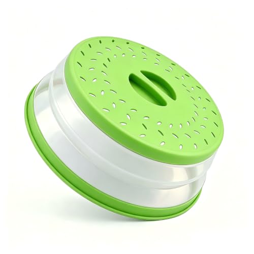 Image of Collapsible Microwave Splatter Cover(green, 10.5IN) | Microwave Plate Cover With Steam Vent,BPA-Free Silicone & Plastic