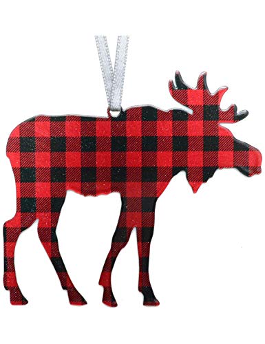 Lumberjack Plaid Moose Ornament, 4 inches, Made in...