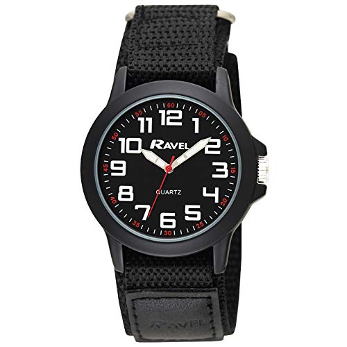 Ravel - Men's Modern Workwear Watch with Easy-Fasten Strap - Black/Black Dial/Black Strap