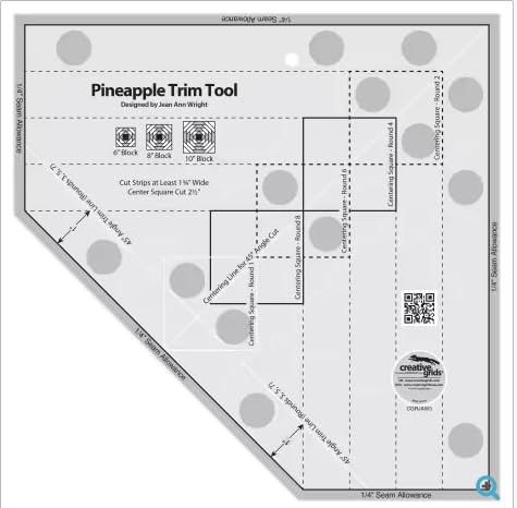 Creative G. Pineapple Trim Tool Quilt Ruler CGRJAW3 Made in USA, 10-1/2in x 10-1/2in, Non-Slip Grip Acrylic Quilting, Sewing, Crafting, Patchwork Ruler & Template