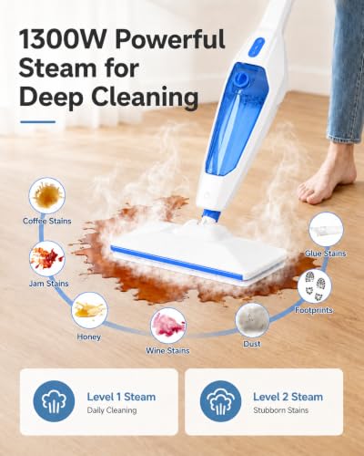 Image of SENMO Steam Floor Mop, 14-in-1 Detachable Steam Cleaner for Home Cleaning | 1300W 228F Deep Cleaning MultiPurpose Steamer with 14 Attachments for Floor, Tile, Grout, Furniture, Carpet, Wall