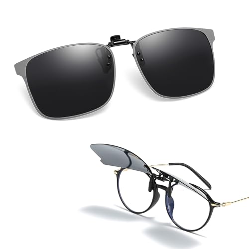 Clip-On Soleil Polarisé UV400 pour Lunettes, Verres Anti-Éblouissement, Design Relevable Léger...