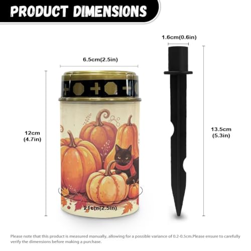 Image of Poceacles Solar Candle Cemetery Solar Lights for Grave LED Garden Flameless Powered Pathway Lights for Halloween Party Decorations, Black Cat Pumpkin Autumn Leaf Print Beige, Pack of 2