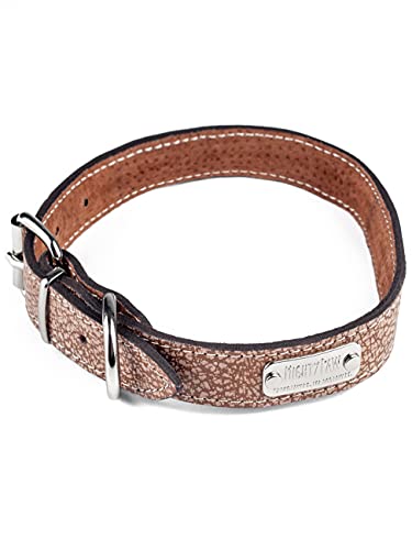 Mighty Paw Leather Dog Collar | Distressed Real Genuine Leather and a Strong Metal Buckle. Super Soft for Ultimate Comfort. Modern Designer Look for Small, Medium, Large and XL Pets (Lite Brown)