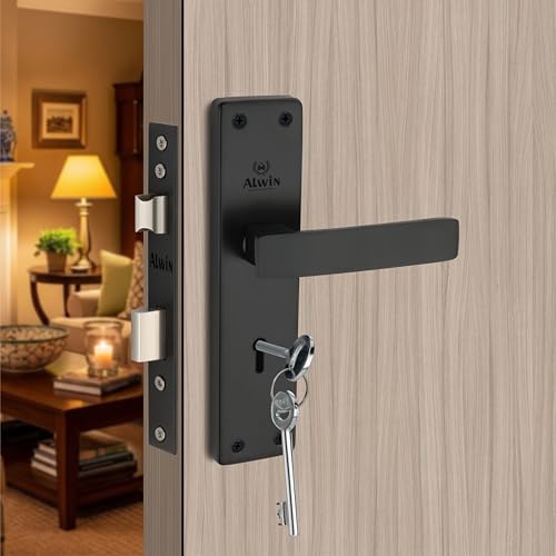Image of Petra KY Black, 8 Inch Iron Mortise Lockset, 6 Lever Double Turn Locking Mechanism, 3 Keys,Ideal for Left /Right Handed Doorn in Main Door, Bedroom, Living Room Doors (Regular, Black)