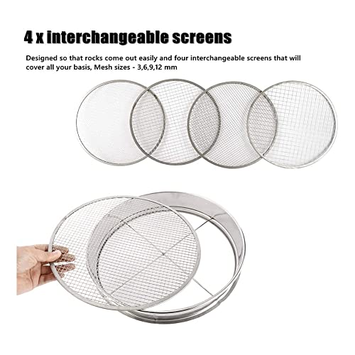 Kaneorooir Garden Potting Mesh Sieve Sifting Pan - Stainless Steel Mix Soil Filter 4 Sieve Mesh Filter(1/8In,1/4In,3/8In,and 1/2In) - Image 2