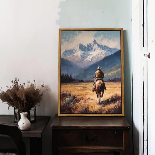 Image of Cowboy Wall Art Vintage Western Decor for Home Cowboy Horse Canvas 12x16 inch | Rustic Western Farmhouse Country Wall Decor Fall Western Mountains Landscape Prints for Living Room Bedroom Home Office Decor