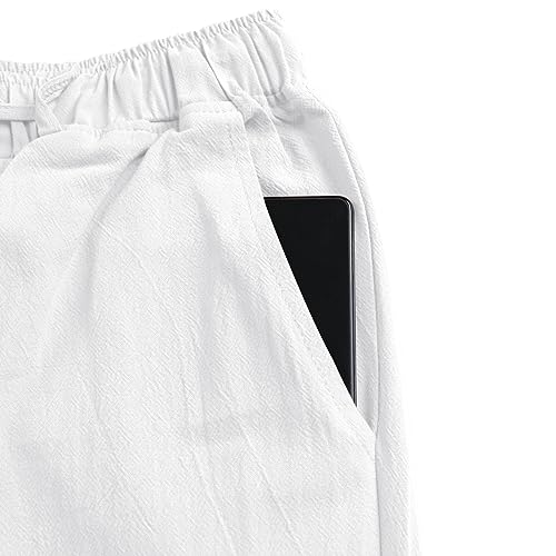 NANAMEEI Men's Casual Cotton Linen Pants Beach Wedding Trousers Summer Straight Elastic Waist Drawstring Pants - Image 6