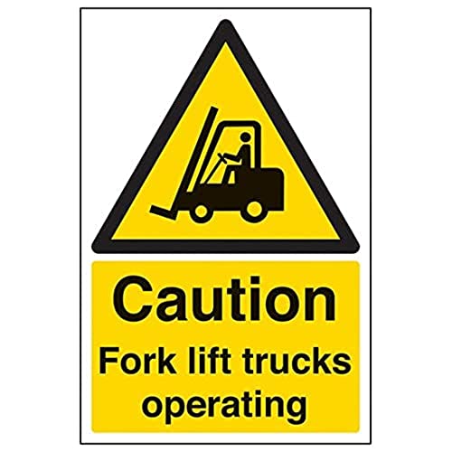 V Safety Eco Friendly Warning Vehicle - Caution fork Lift Trucks Operating - 200 x 300 mm Safety Sign, Multi, 200x300mm