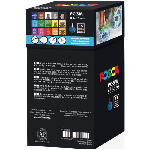15 Posca Paint Markers, 3M Fine Posca Markers With Reversible Tips, Posca Marker Set Of Acrylic Paint Pens | Posca Pens For Art Supplies, Fabric Paint, Fabric Markers, Paint Pen, Art Markers #TOP2