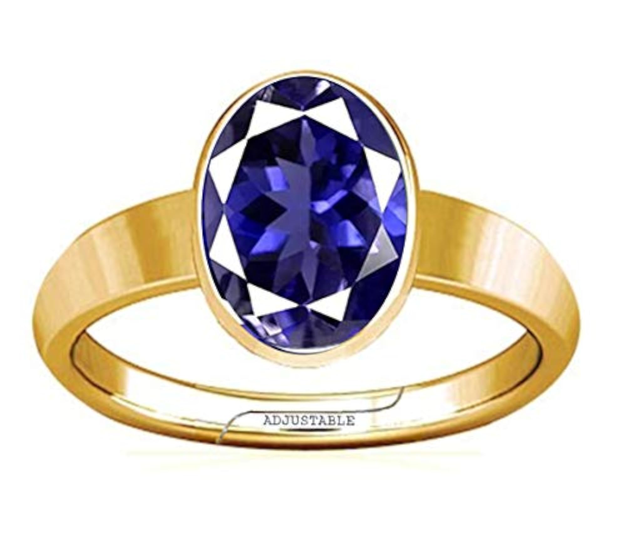 Adjustable Iolite Neeli Gemstone Panchdhatu Ring