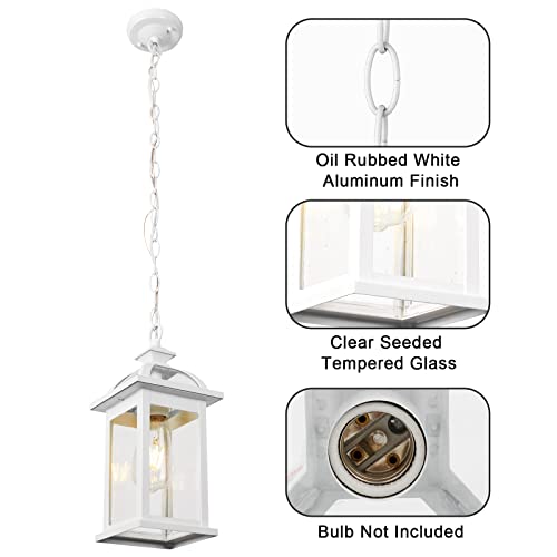 Darkaway Outdoor Pendant Light Fixture Lantern, Hanging Porch Light With Glass Aluminum Outdoor Pendant Lights For Porch, Patio, Entryway (1 Pack, White) #TOP4