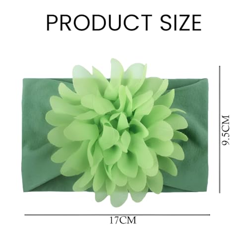 Image of SYGA Pack of 3 Baby Headbands Nylon Flower Soft Stretchable Hairband for Newborn Infant Toddler Kids For 0-3 Year White, Green, Medium Pink