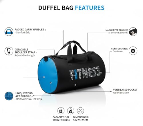 Image of Fitness Gym Bag with Protein Shaker Bottle, Blue and Black, Waterproof Leather Duffle Bag for Men and Women, Stylish Gym Kit (Black)