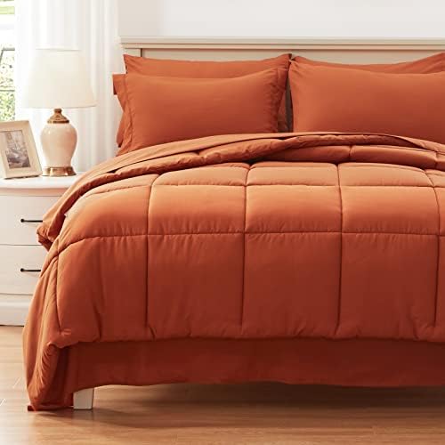 Anluoer Queen Size Bed in a Bag 7 Pieces, Burnt Orange Bed Comforter Set with Comforter and Sheets, All Season Bedding Sets with 1 Comforter,2 Pillow Shams,2 Pillowcases, 1 Flat Sheet,1 Fitted Sheet