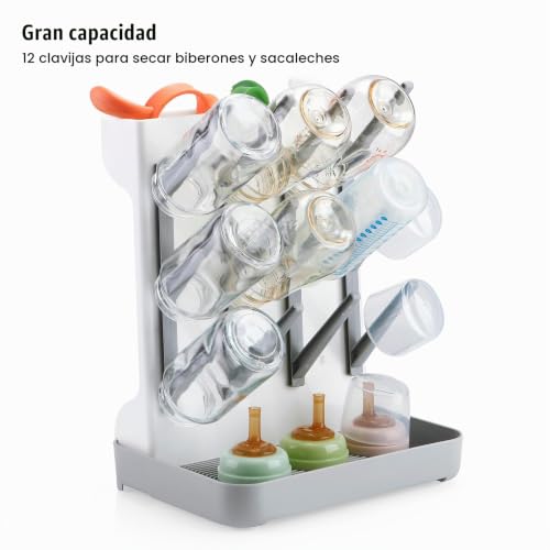 Miniatura 3 de Pandaear Escurridor De Biberones Para Bebé, Soporte De Secado Vertical Que Ahorra Espacio Con Bandeja De Agua Extraíble Y Pivotes, Para Biberones, Tetinas, Vasos Y Accesorios, Gris