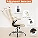 Sweetcrispy Ergonomic Office Chair Heavy Duty Task Desk Chair with Flip-up Arms, PU Leather, Adjustable Swivel Rolling Chair with Wheels, Beige