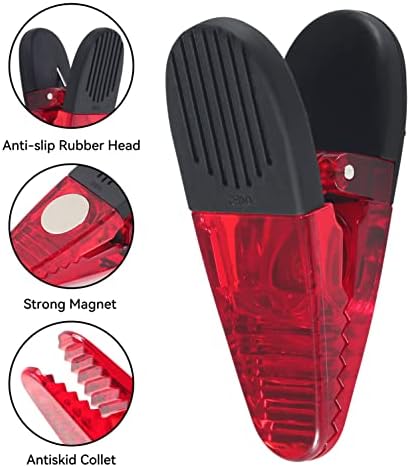 3-1/4" Length Plastic Refrigerator Magnet Clips Sets,Magnet Paper Clips, Snacks Bag Clips,Multipurpose Clips - Set of 6 (Red) - 3