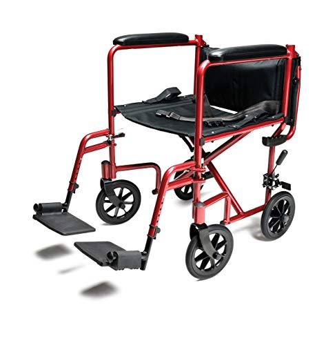 Everest & Jennings Transport Wheelchair, Lightweight & Foldable Transfer Chair, 19" Seat, Red #TOP5