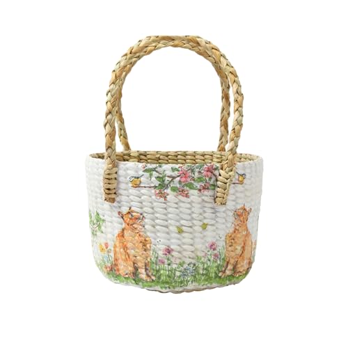 Image of Habere India-All the Cultures Fabricating India Gift Hamper Baskets | Cane Round Hamper | Fruit Baskets | Organiser Basket | Baby Basket for Clothes (Design20: L22 x W22 x H15 cm)
