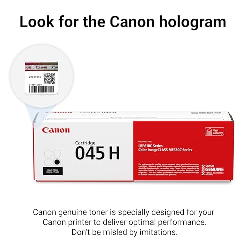 Image of Canon Genuine Toner, Cartridge 045 Black, High Capacity (1246C001), 1 Pack Color imageCLASS MF634Cdw, MF632Cdw, LBP612Cdw Laser Printers,High Yield Black