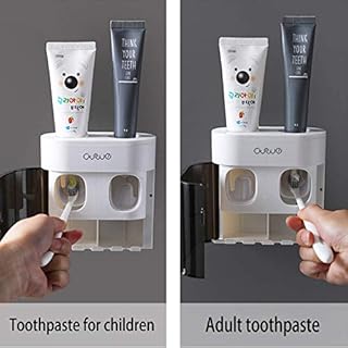 DoDuo - Porta spazzolino da denti a parete - Supporto per spazzolino elettrico - Doppio dispenser di dentifricio