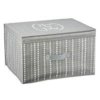 The Magic Toy Shop Large Foldable Storage Box with Lid - Grey Fabric with Heart Pattern - Collapsible & Decorative Organiser for Clothes, Bedding, Toys, and More - Home & Office Storage 50x30x40cm