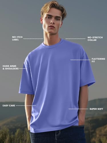 Image of Nobero 100% Cotton Oversized T Shirts for Men Stylish | Oversized Fit | Solid T Shirts for Men 180 GSM Combed Cotton | Round Neck Half Sleeve
