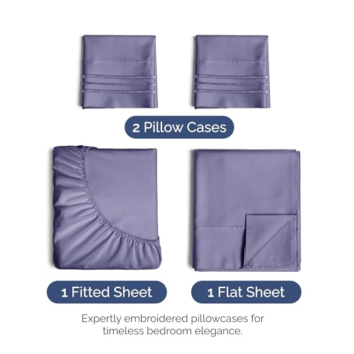Image of King Size 4 Piece Sheet Set - Ultra Soft & Cooling Sheets - French Violet | Fits 8 Inch to 16 inch Mattress, Wrinkle Free & Fade Resistant with Deep Pockets, Breathable, Comfy Hotel Luxury Bedding
