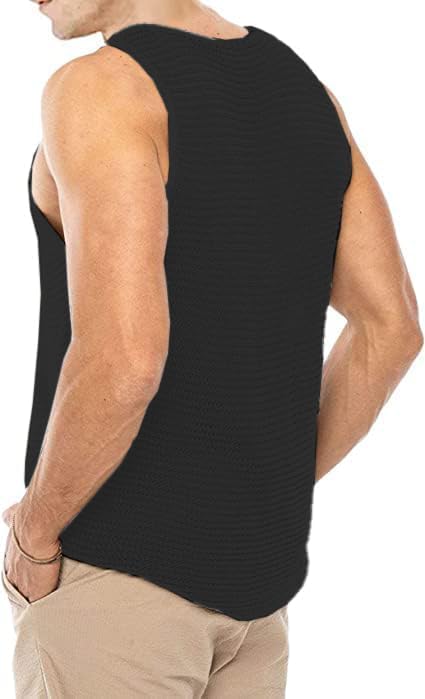 Lanliun See Through Sleeveless Tank Tops for Men Casual Unique Workout Outdoor T Shirts Gym Muscle Shirts: Medium Black