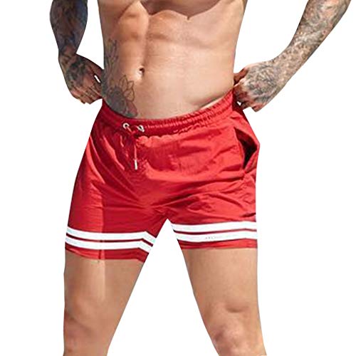 Pantacourt Homme - Hommes de Formation de Sport Bodybuilding Shorts d'été d'entraînement Fitness Gym Pantalon Court Ba Zha Hei (M, B-Rouge)