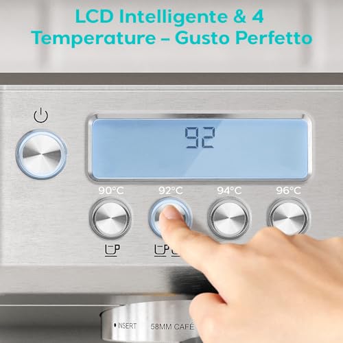 CASABREWS Macchina Caffè con Temperatura Regolabile, Macchina Caffe 20 Bar Macinato con Montalatte e display LCD, Professionale Macchina Caffe Grani Espresso e Cappuccino in grani, 2,2L, Acciaio Inox - immagine 6