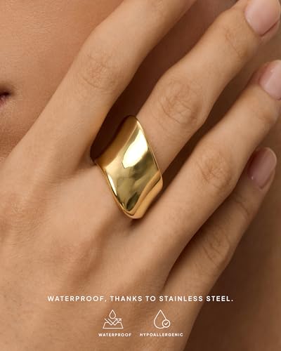 PAVOI 14K Gold Plated Chunky Statement Ring for Women | Stainless Steel Hypoallergenic Wide Stackable Rings2