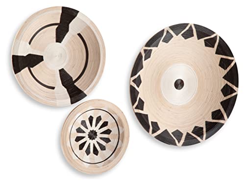 Signature Design by Ashley Idamond Coastal Indoor/Outdoor Round Rattan Wall Decor, Set of 3, Black & White - Image 3