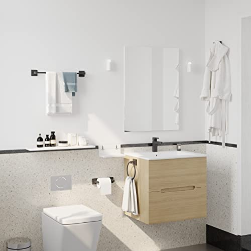 Ruacq 4 Pieces Bathroom Hardware Set Matte Black Square Stainless Steel and Zinc Alloy Modern Wall Mounted,18-Inch Towel Bar,Toilet Paper Holder,Towel Ring,Robe Hook,Bathroom Accessories Kit - Image 2