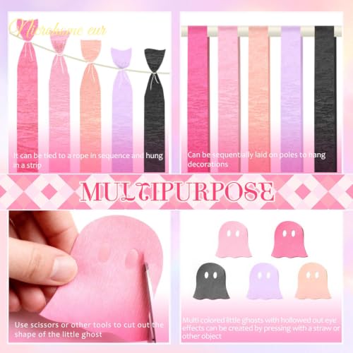 Image of NICROHOME EUR Pastel Pink Halloween Party Crepe Paper Streamers 5 Rolls