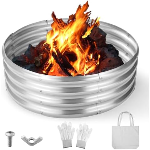 Diameter Camp Fire Ring Pit, Heavy Duty Steel Fire Pit Silver for Backyard,Large Round Galvanized Steel Fire Pit, Camping, Bonfire 3FT Cover