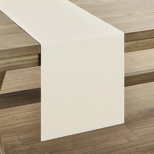 Image of ZeeMart Basic Linen Style Table Runner, 14 x 36 Inch Off White, Rustic Farmhouse Creamy White Table Runners 36 Inches Long, Everyday Polyester Table Runner - Machine Washable & Easy Care