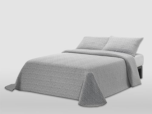MANTAS MORA - Colcha Jacquard algodón Reciclado Combinado Tacto Natural Ligera y Transpirable diseño N16, 180x270cm, Gris Humo