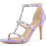 Allegra K Women's Rhinestone Ankle Strap Stiletto High Purple Heel Sandals 10 M US