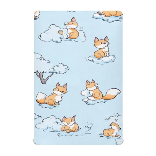 Image of Crib Sheet Breathable Soft Crib Mattress Sheet for Baby Toddler Boys Girls Fitted Crib Sheet Fit Standard Crib Mattress 39 x 27 Inch Blue Fox and White Clouds
