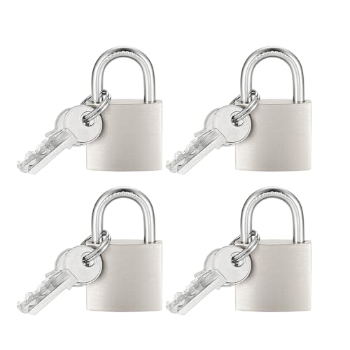 Image of 4 Pcs Small Silver Solid Brass Padlocks with Same Keys Keyed Lock | Toolbox Sheds Storage Unit Gym Fence Locker Pad Locks