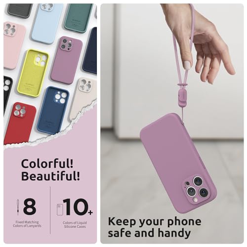 SURPHY Designed for iPhone 15 Pro Max Case with Screen Protector and Lanyard, Phone Strap and Liquid Silicone Phone Case (Camera Protective & Soft Microfiber Lining) 6.7 inch 2023, Lilac Purple by SURPHY - Used condition - Image 8